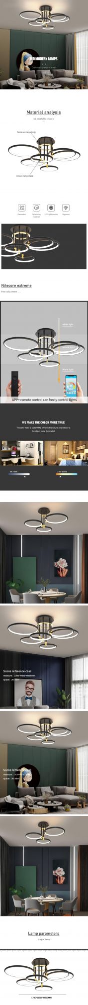 Ceiling Chandelier Lighting Fixtures Home Living Room Big Modern Decorative Black LED Ceiling Light