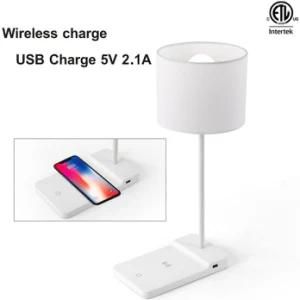 Ht8009sx E27 Table Lamp Wireless Charger 5V 2.1A USB Quick Charge Dim Modern Desk Lamp