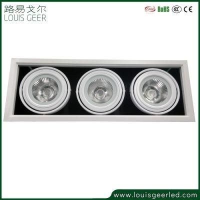 Recessed Triple Heads LED Grille Light 45W Ceiling Lights for Residential Conference Hotel