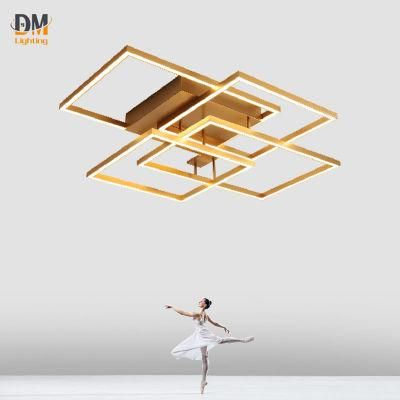 Nordic Design Golden Square Shape Living Room Decoration Acrylic LED Ceiling Light Dimmable