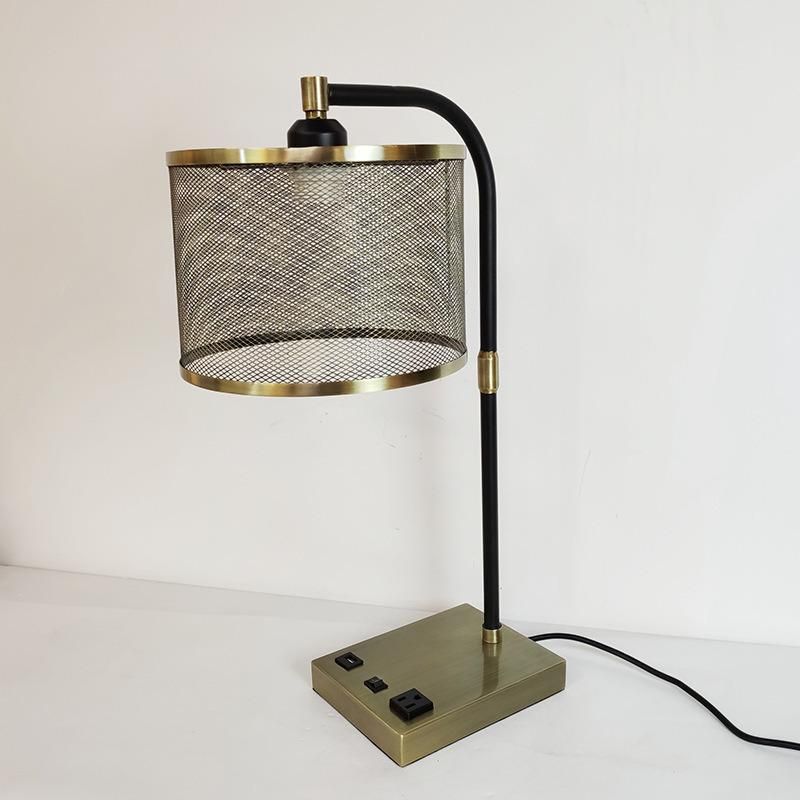 Modern Minimalist Living Room Bedroom Bronze Mesh Hotel American Standard USB Charging Desk Lamp