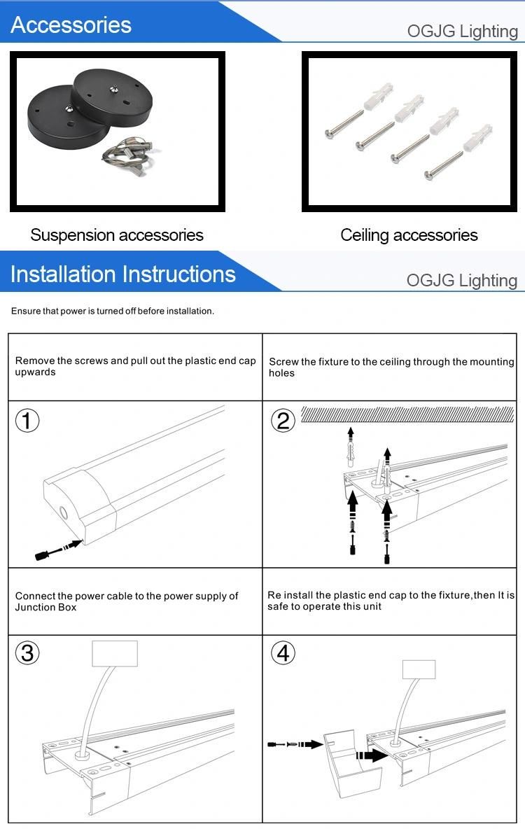 Indoor 40W 60W Office Ceiling Aluminum LED Linear Batten Lamp