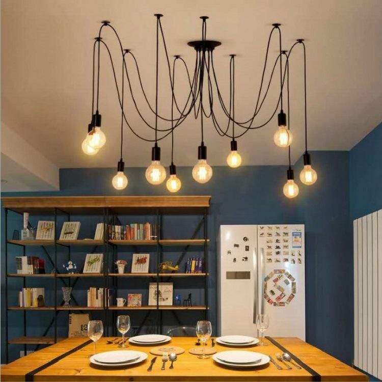 Industrial Pendant Lighting Adjustable DIY Vintage Style Spider Semi 12 Heads Ceiling Light