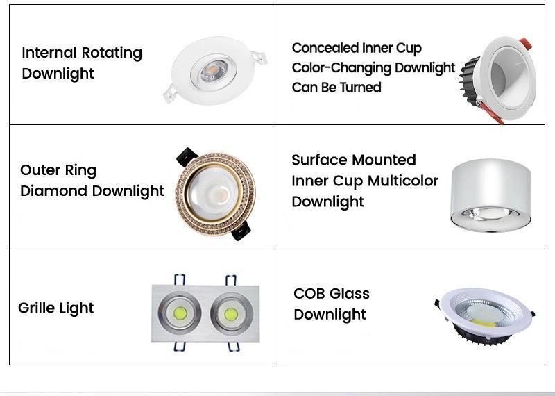 Indoor IP65 5W 6W 7W 8W 10W Dimmable 3000K 4000K 6000K 3CCT LED Downlight for Indoor Lighting