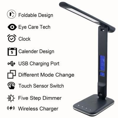 LED Wireless Charger Desk Lamp with USB Charging Port Touch Control Eye-Caring Table Lamp for Smartphone