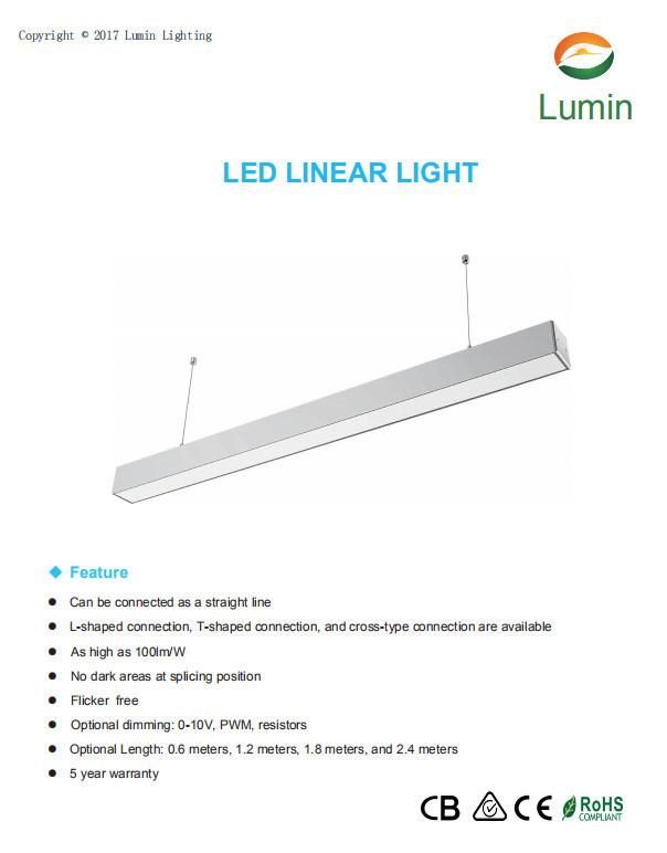 40W 4000lm 1.2m/1.8m/2.4 M LED Trunking Linear Light for Industrial Lighting