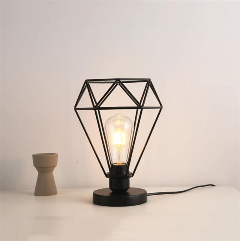 Indoor Bedroom Bedside Lamp Modern Black Wrought Iron Table Light