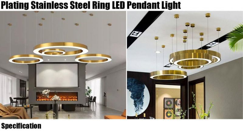 Plating Stainless Steel LED Pendant Light, Modern Chandelier Ceiling Light Fixture, Warm White, 3000K, Adjustable