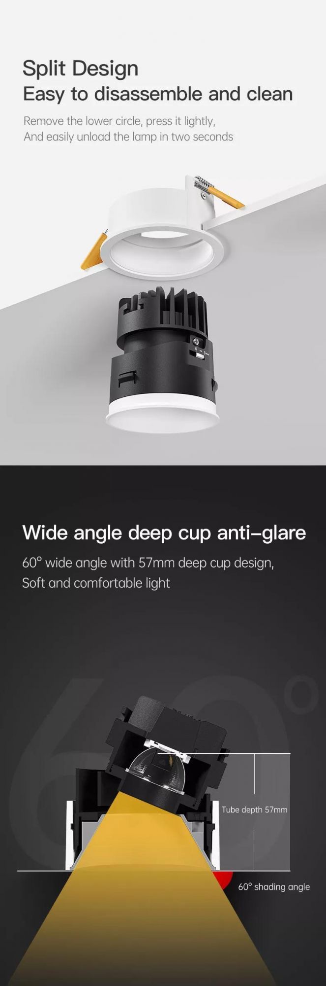 Aluminum Anti-Glare LED Downlight 8W 10W 15W Color Temperature 3000K 4000K 6000K Recessed Downlight Embedded Ceiling Spotlight