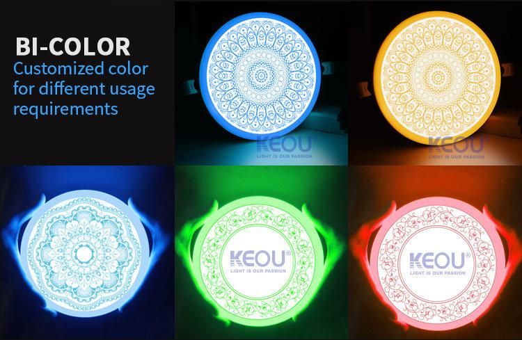 Keou OEM ODM Double Color Thin Slim Lamp Recessed Round LED Panel 9W