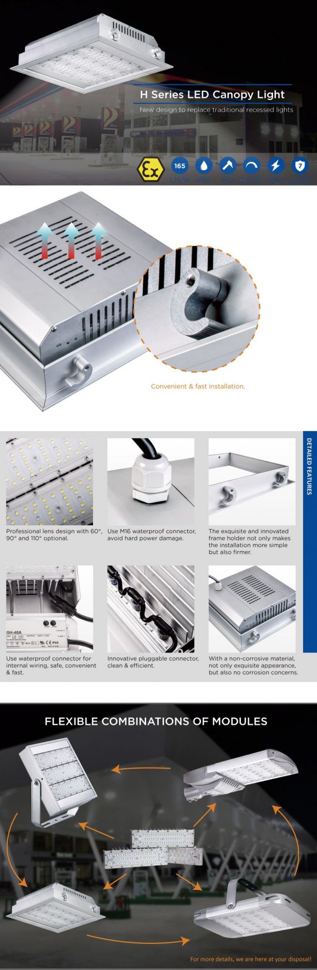 40W/80W/120W/160W/200W 240W LED Canopy Light for Gas Station Warehouse