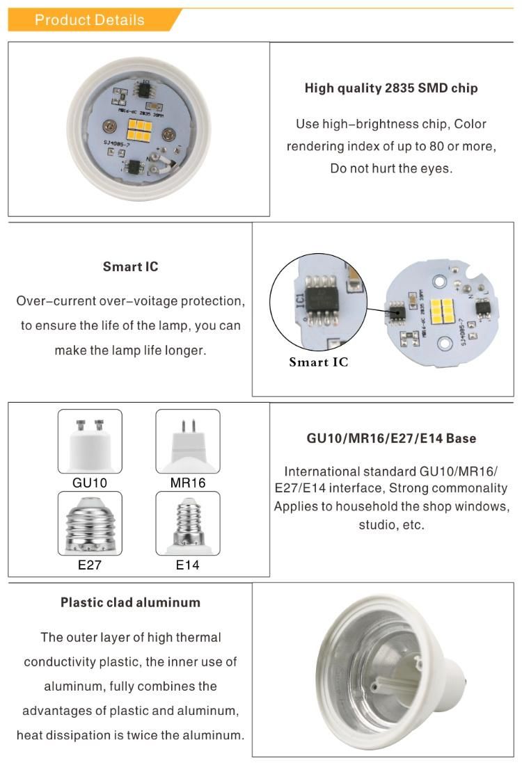 Factory Supply 7W GU10 E27 E14 MR16 Gu5.3 Indoor Garden LED Spotlight