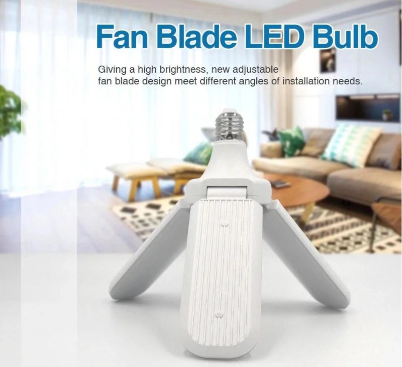 New Fan Blade LED Bulb E27/B22D DC12V 45W 3 Leaves LED Foldable Garage Lamp