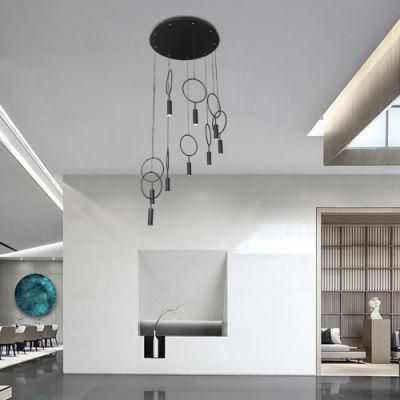 Masivel Black European Modern Chandelier for Staircase Living Room