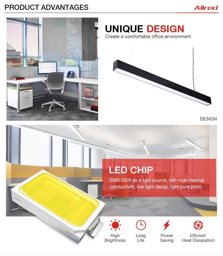 Modern Commercial LED Linear Pendant Office Lighting Linkable LED Linear Light