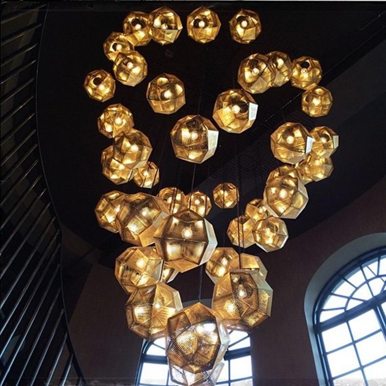 Postmodern Living Room Villa Fashion Clothing Shop Creative Polyhedron Pendant Light LED Etched Chandelier