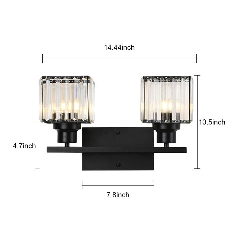 Amazon Hot Selling Modern Personality Aisle Bedroom Bedside Glass Crystal Wrought Iron Double-Head Wall Lamp