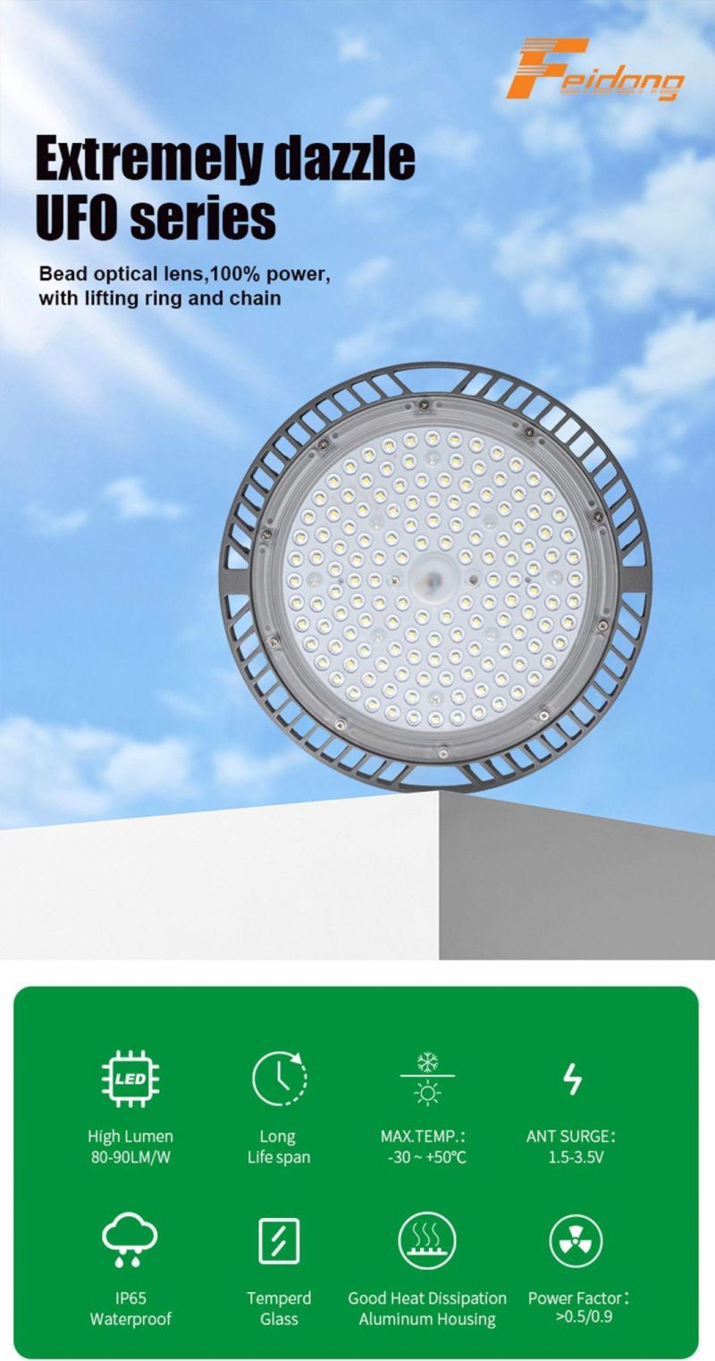 Commercial Warehouse Aluminum Heat Sink UFO Shape High Power Canopy LED High Bay Light