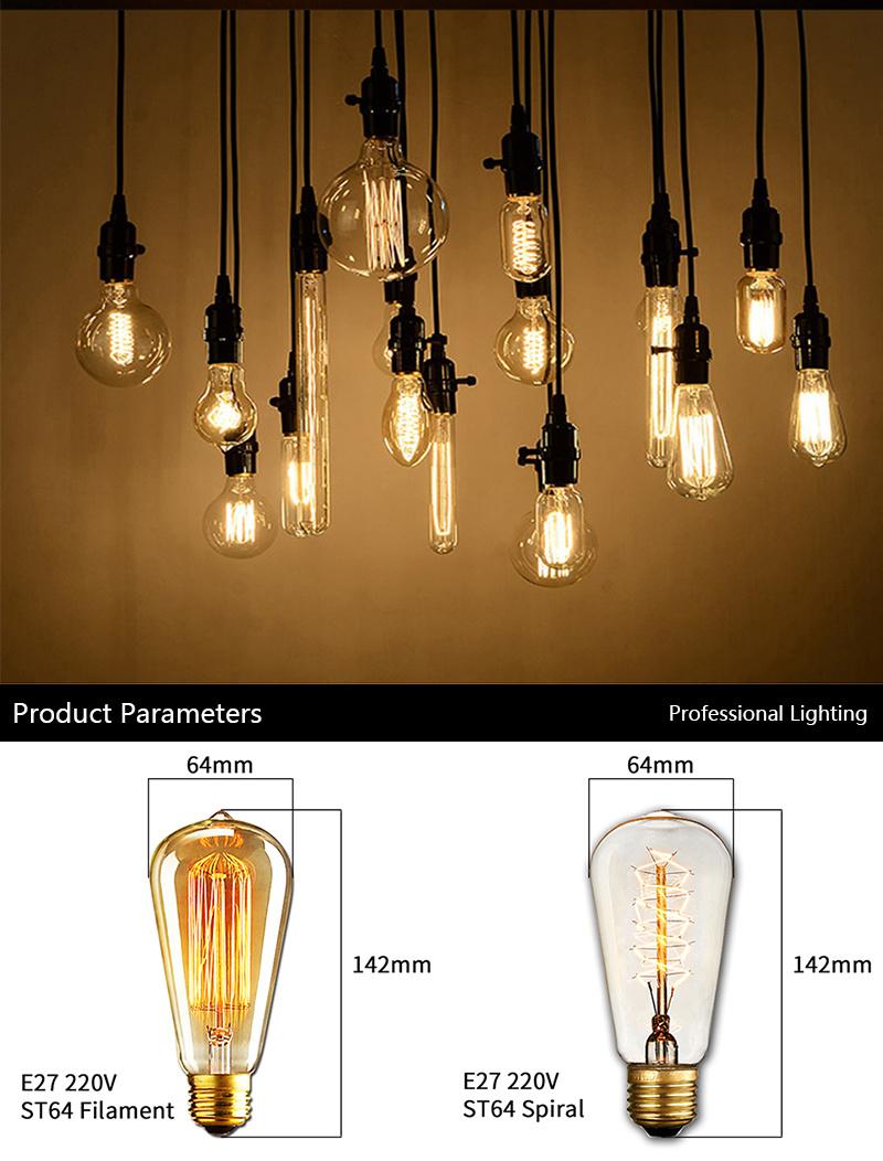 Retro Edison Light Bulb E27 110V 220V 40W St64 T45 G80 G95 G125 Dimmable Edison Lamp Ampoule Vintage Filament Incandescent Lamp