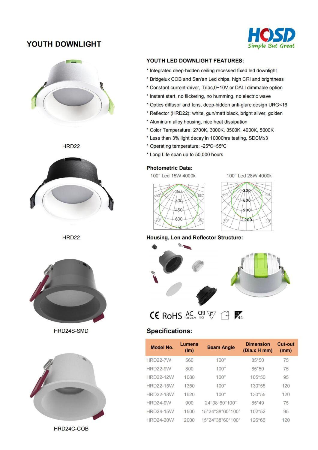 7W 9W 12W 15W 18W New Design Economic Aluminum Alloy Ceiling Recessed SMD/COB Fixed LED Spotlight Downlight