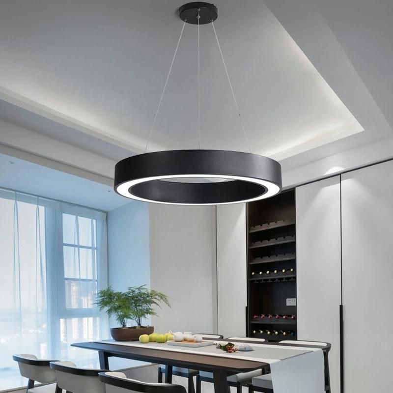 Modern LED Metal 18 Inch Ring Lamps Light Black Office Restaurant Hotel Decoration Commercial Circle Ring Pendant Light
