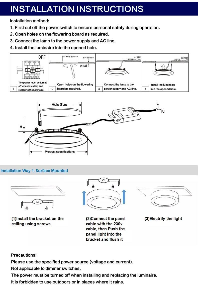 3 Years Warranty Recessed 3W 6W 9W 12W 18W 24W LED Panel Light 24 Volt DC