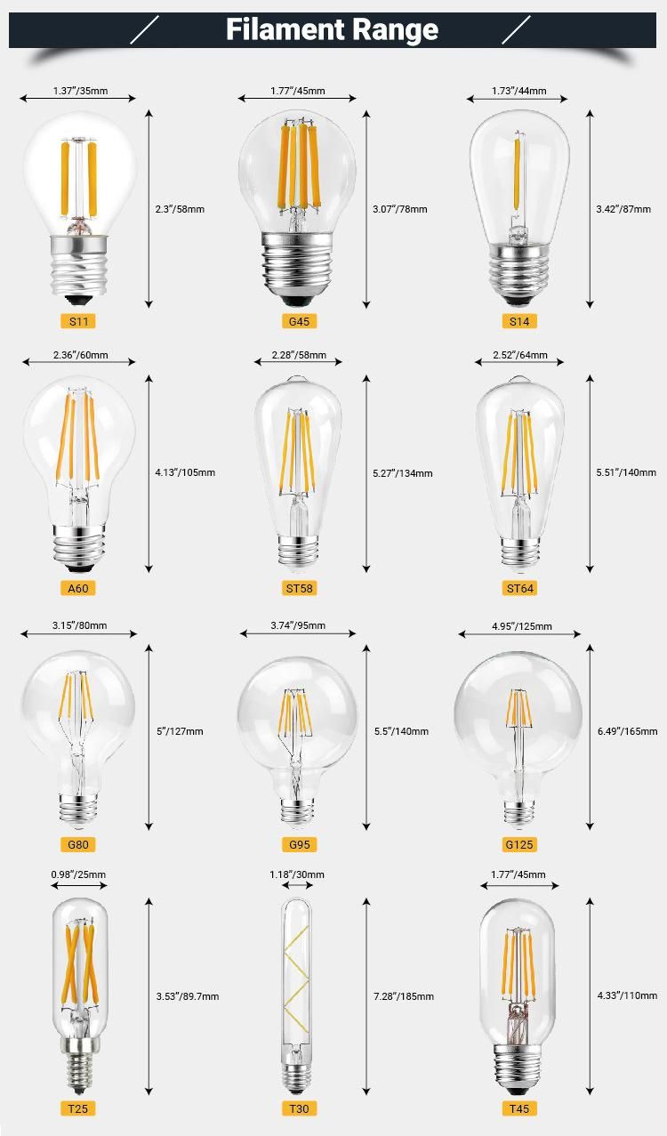 High Quality Orion LED Candle Lamp Dimmable E27 E14 C35 4W 6W Filament LED Light Bulb for Chandelier