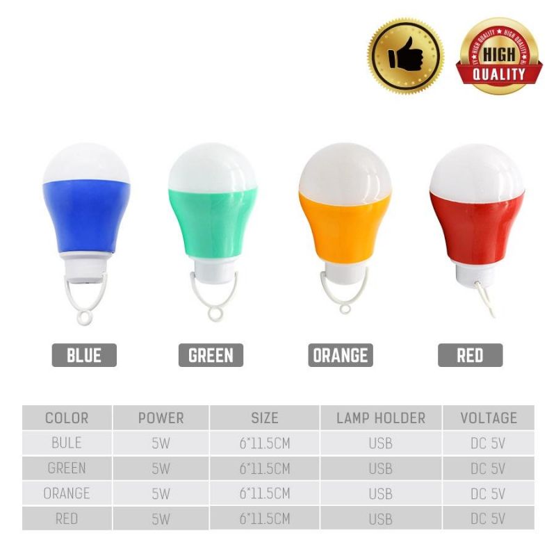 China Manufacture USB 5W Plastic LED Bulb Camping Lamp for 5V Emergency Lighting