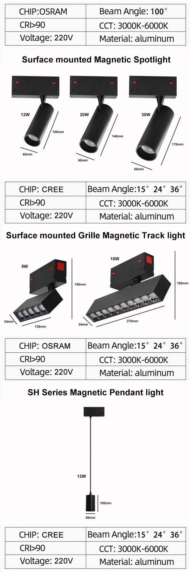 220V 48V Magnetic LED Track Light 3CCT Intelligent Magnetic Light