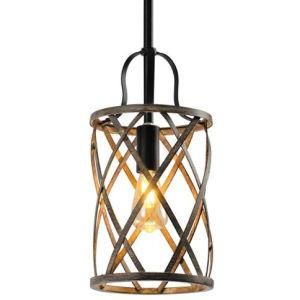 Wooden Black Iron Circle LED Pendant Light for Bar Morden