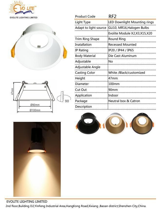 IP20 IP44 IP65 Aluminum MR16 LED Spot Light GU10 Down Light Housing