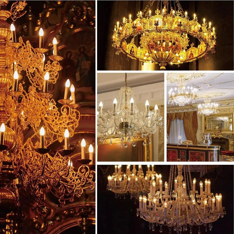 Candelabra Candle C35 B35 Frosted Glass Torpedo Shape Bullet Top 360 Degrees Beam Angle Chandelier LED Light Bulb