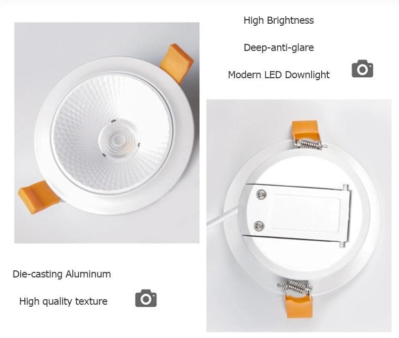 Hotel Malls COB 15W 20W 30W 40W Aluminum Recessed LED Down Light CE RoHS