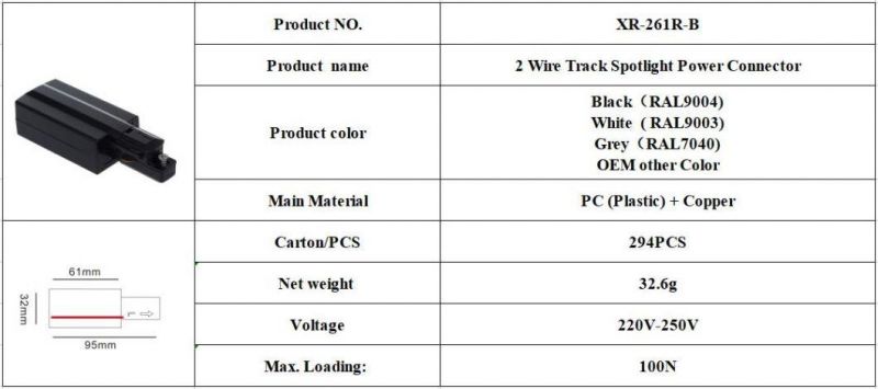X-Track Single Circuit Black Track Power Connector (R) for Light Accessories