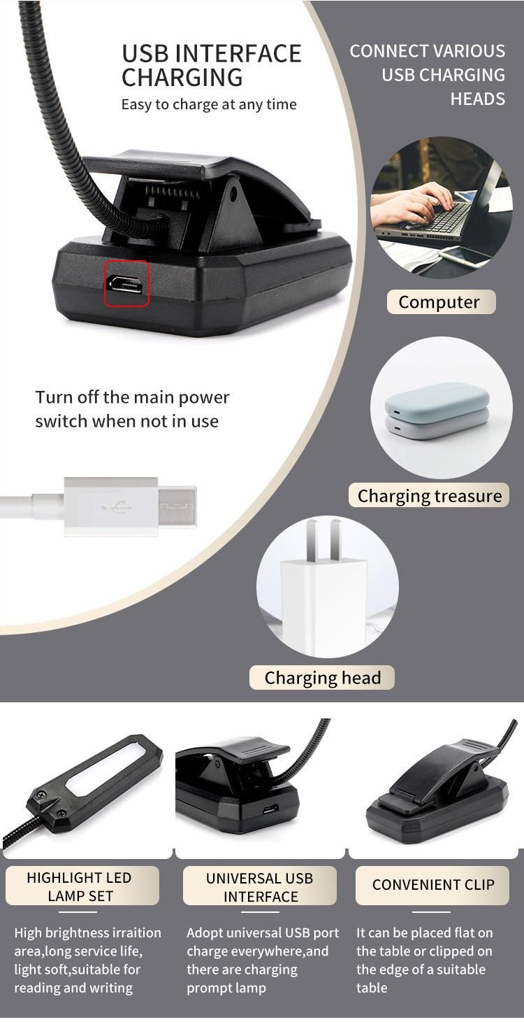 USB Rechargeable 3W LED Table Reading Desk Light