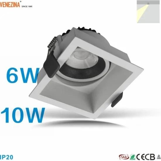 Manufacturer IP44 Adjustable COB LED Light 6W/10W Narrow Trim Square Frame Spotlight Ceiling Recessed LED Downlight