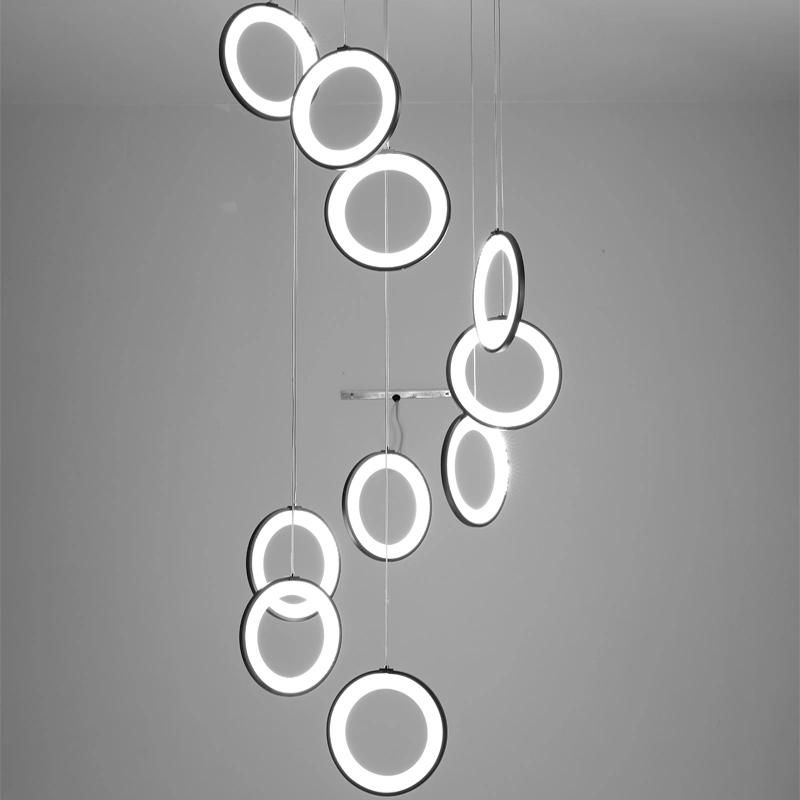 2022 Rings Design Stairs Corridors LED Chandelier Acrylic Pendant Light