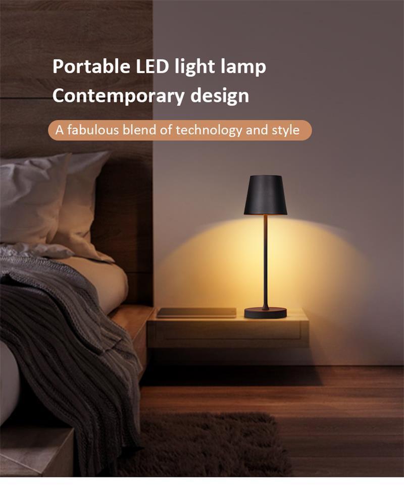 Contemporary Nordic Classic Form Rechargeable Touch Control Wireless LED Lamp Aluminum Metal Table Lamp Bedside Lamp