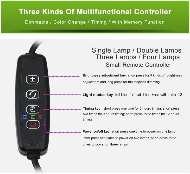 Double and Three Round Head LED Grow Light with Flexible Gooseneck and Metal Clip