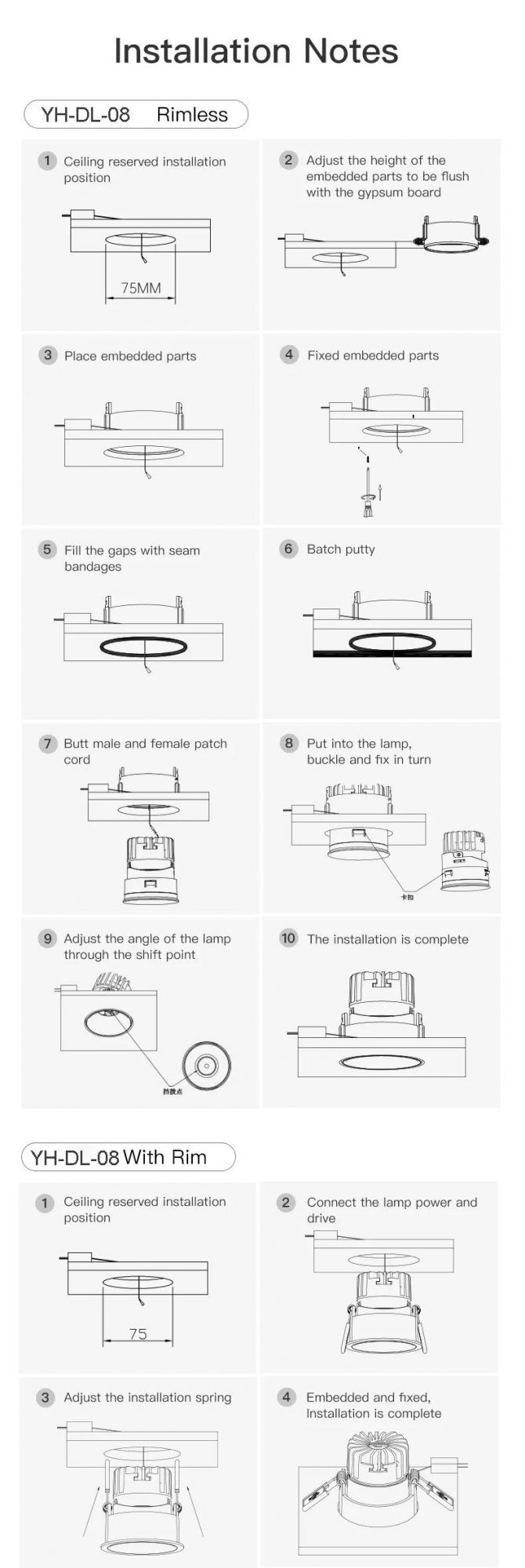 Aluminum Anti-Glare LED Down Lights 8W 10W 15W Recessed Down Light Embedded Ceiling Spotlights