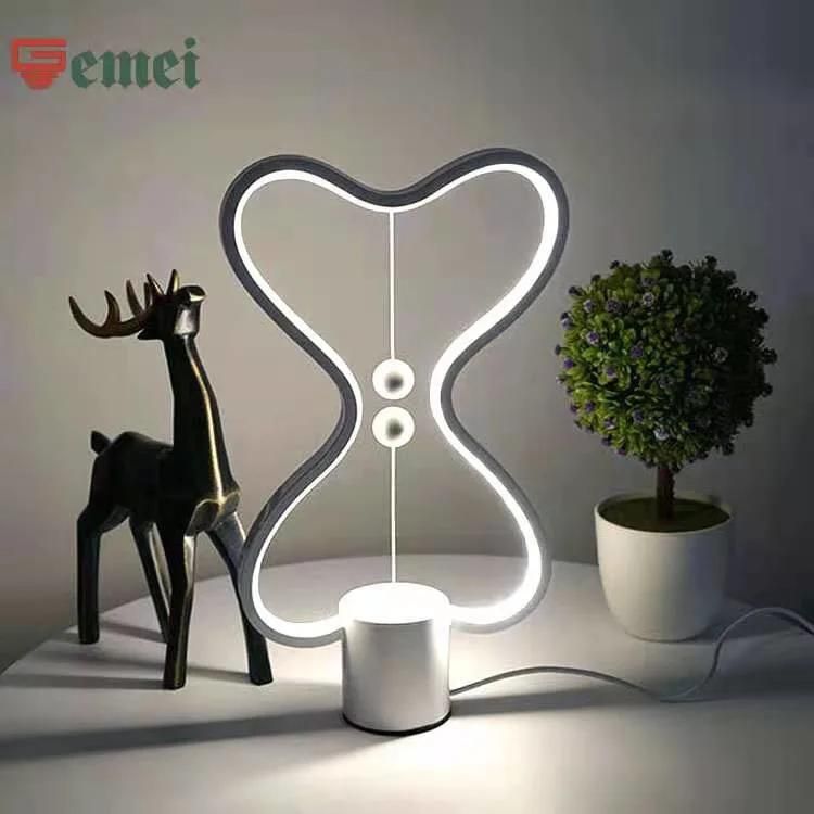 LED Magnetic Balance Smart Creative Bedroom Color-Changing Double Heart Small Lamp Wall Light Ceiling Light Indoor Lamp Seven Color Desk Table Lamps Hotel Lamp