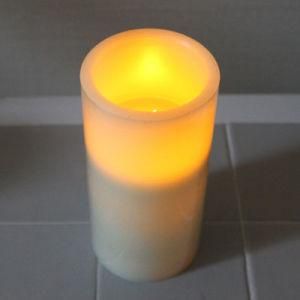Light Green LED Flameless Pillar Candle with Amber Light Real Wax