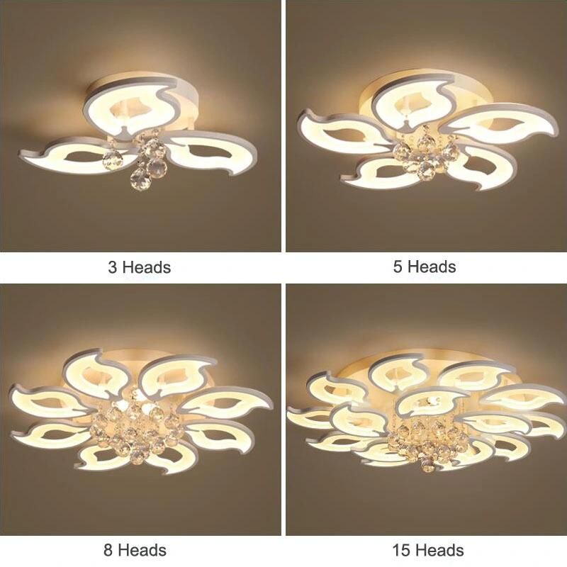 China Manufacturer Home Decorative Crystal Multi-Heads Acrylic Remote CCT LED Ceiling Lamp