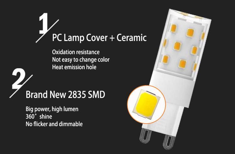 Dimmable Flicker Free LED Lamp Mini Brightest 380 Lumen 4W G9 LED Bulb