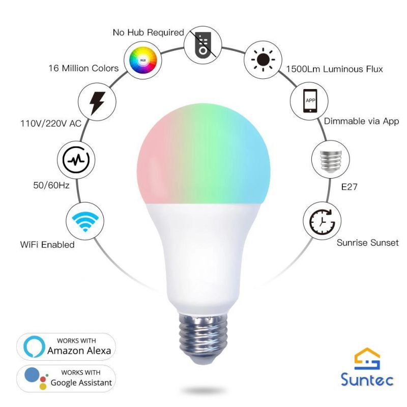 RGB Smart WiFi LED Light Bulb Dimmable Lamp Tuya APP