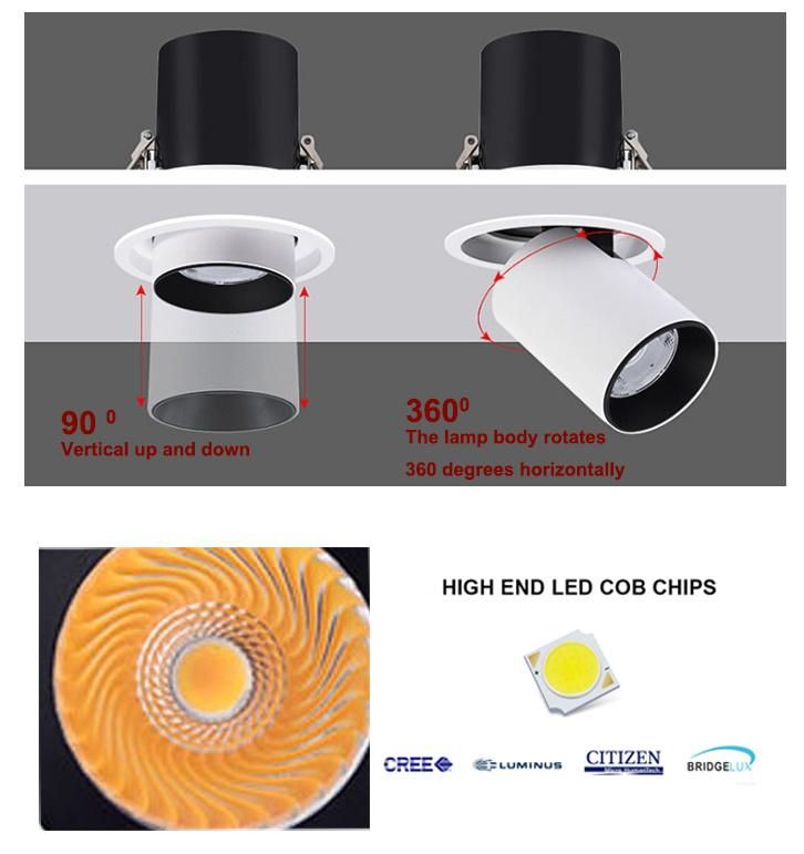 Round or Square COB Ceiling Three Head Adjustable 15W 15*3W LED Grille Spot Downlight