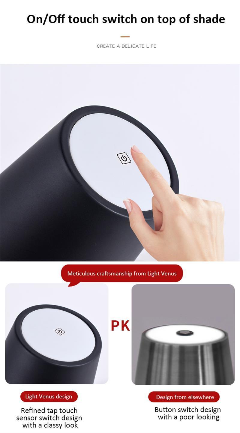 Contemporary Nordic Classic Form Rechargeable Touch Control Wireless LED Lamp Aluminum Metal Table Lamp Bedside Lamp