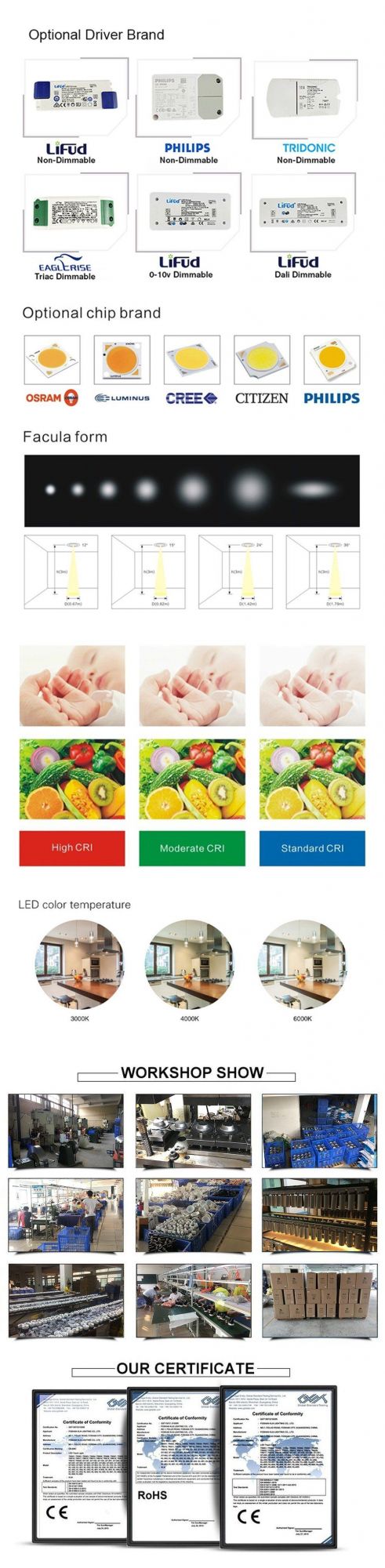 Aluminum Die-Casting 40W 50W Downlight LED COB Down Light Bulb Lamp Ceiling Indoor LED Lighting