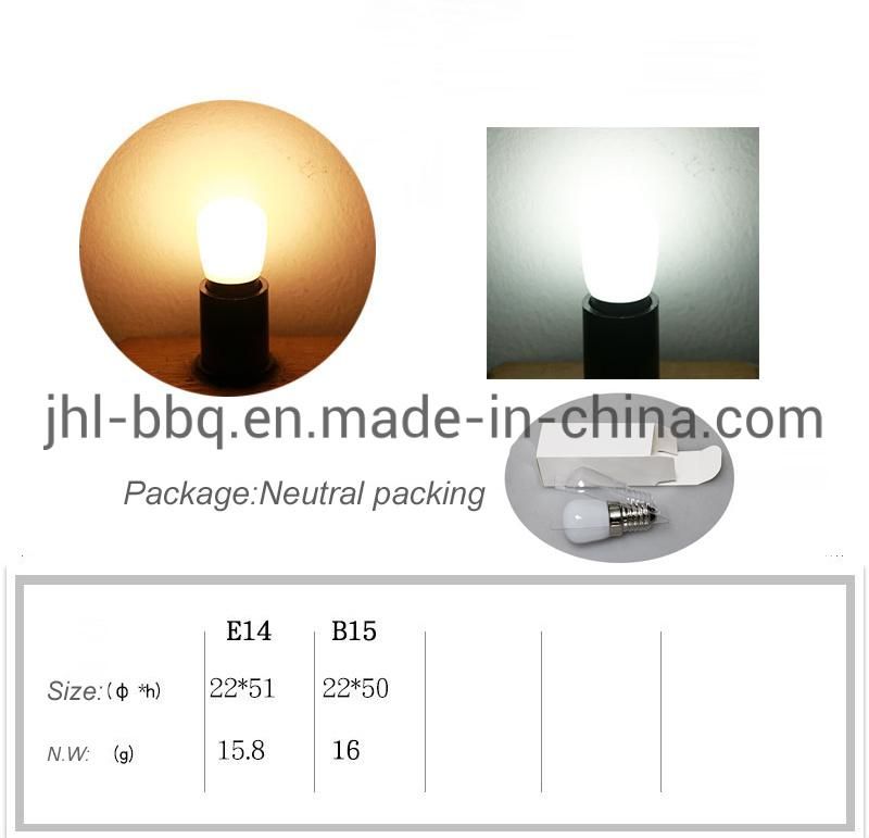 LED Bulb T22 E12 and E14 Special Designed for Application of Electronic Refrigerator with Ceramic Body and Milk Matte Glass Shell or Transparent Shell