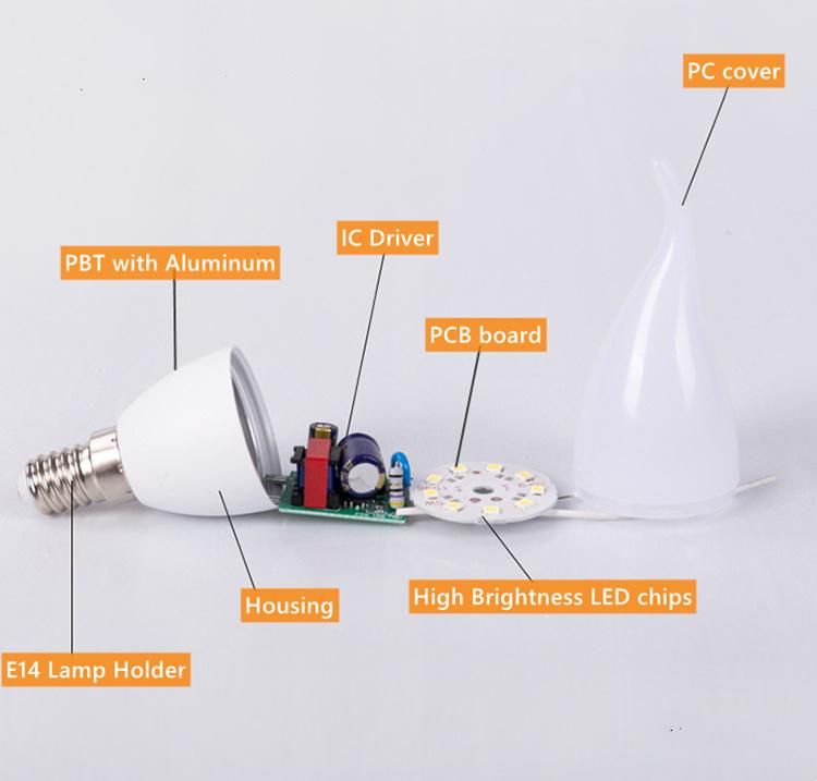 Indoor Decoration 9W E14 LED Candle Bulb for Wall Lamp